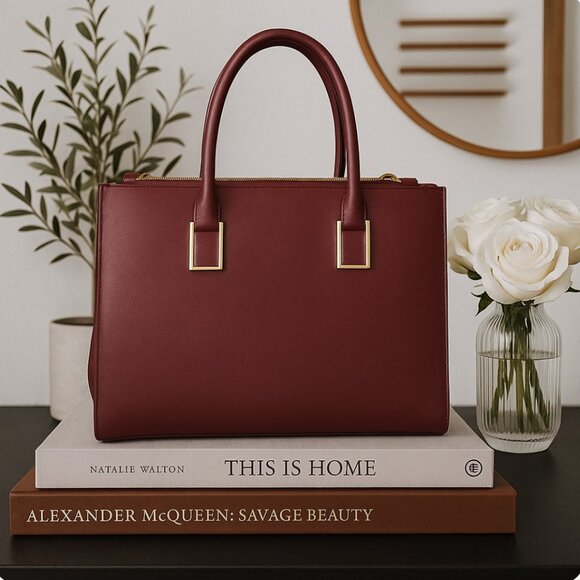 H & M Satchel Handbag BURGUNDY - Picture 1 of 5